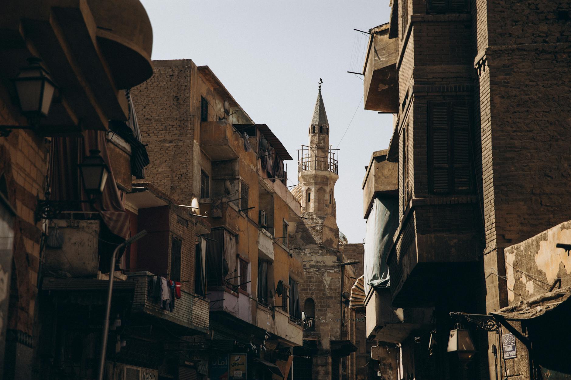 Historic street in Old Cairo with traditional Islamic architecture