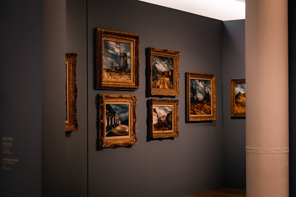 Framed art on gallery wall