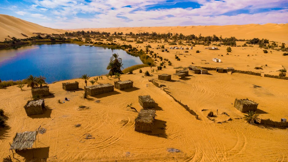 Blue lake in desert