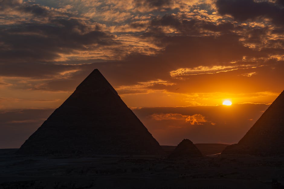 Desert pyramid at sunset