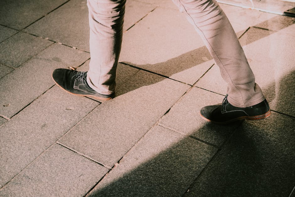 Walking shoes on sidewalk