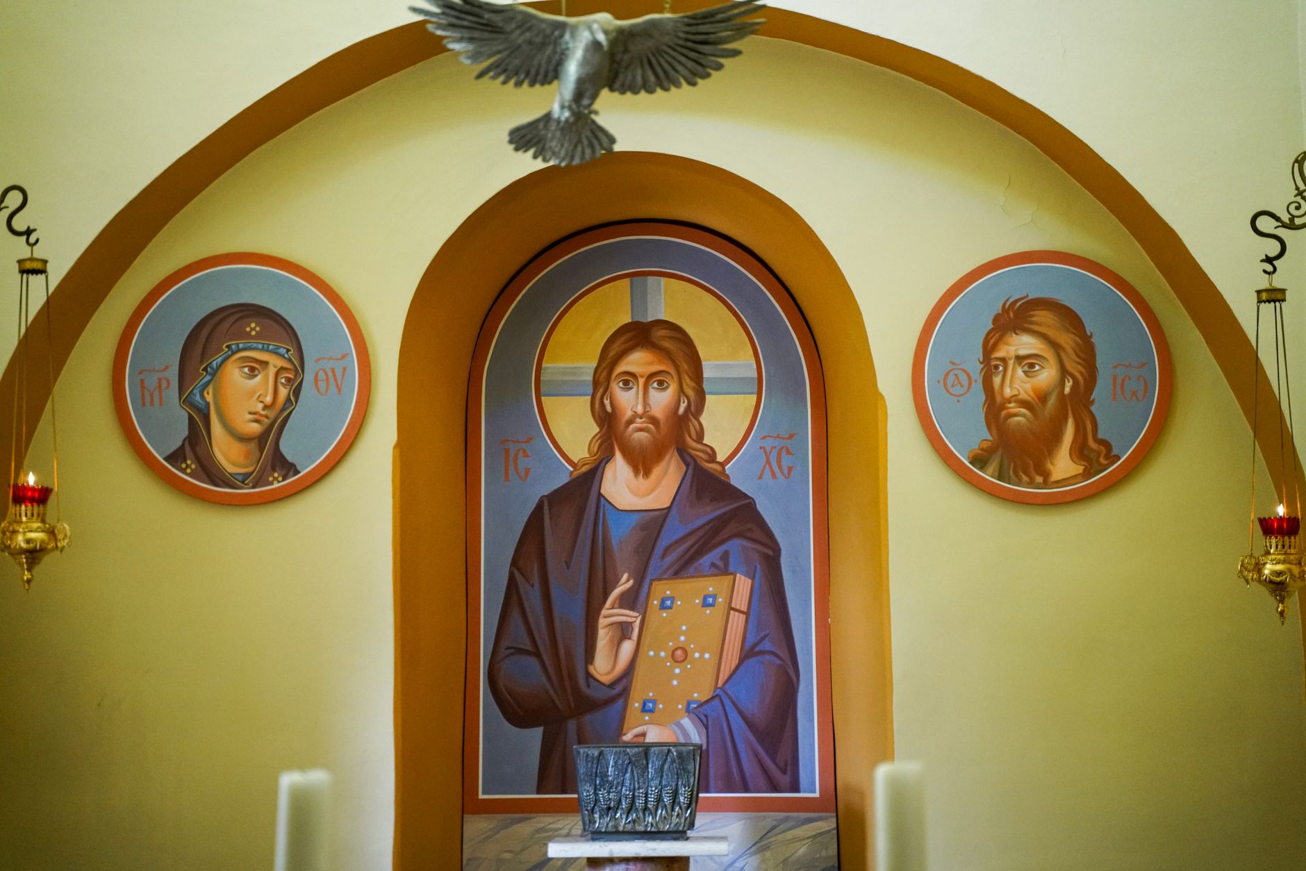 Painted Coptic icon of a saint, Egyptian Christian religious art in the Coptic Museum Cairo