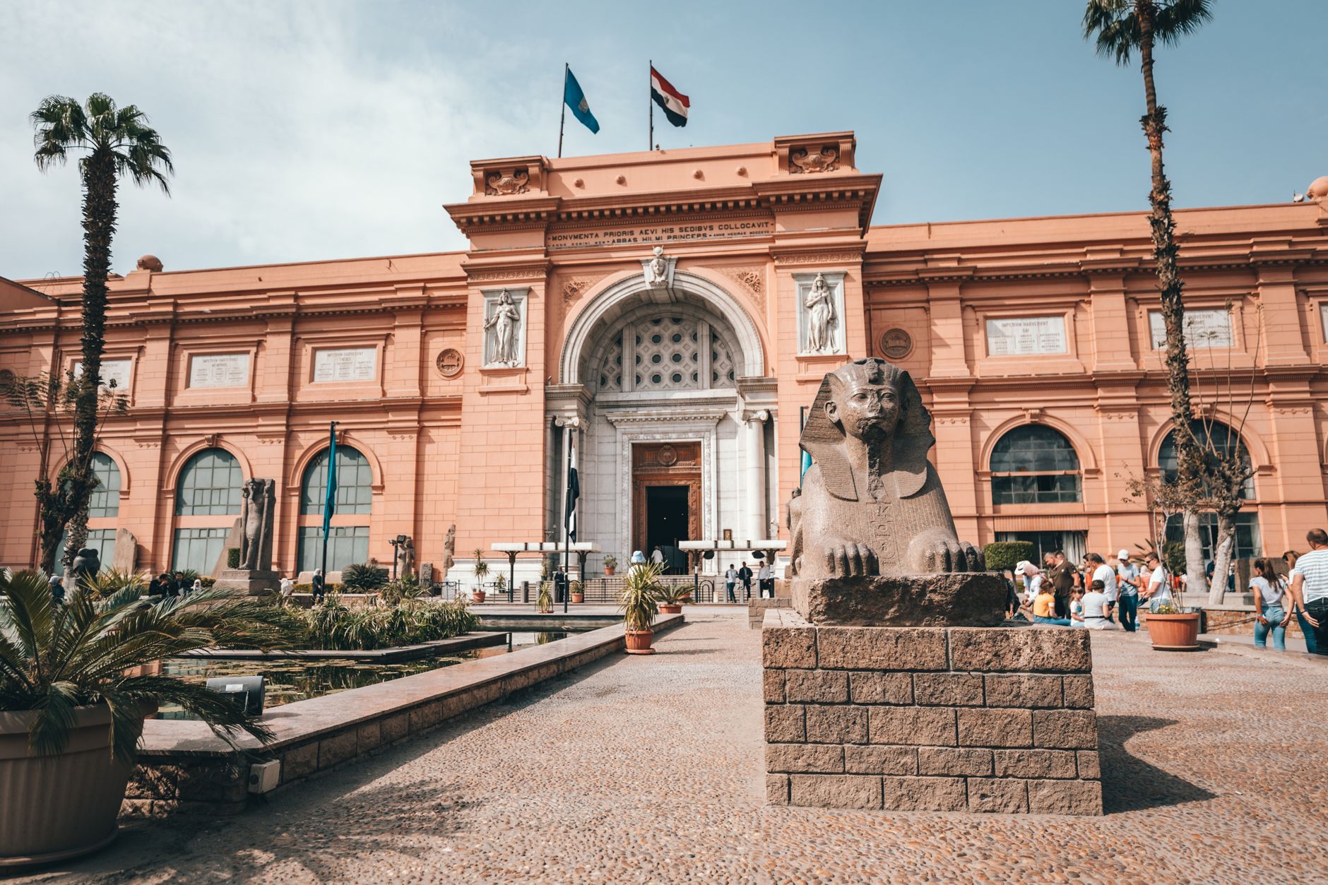 Tahrir Square and the historic Egyptian Museum building in Downtown Cairo Egypt