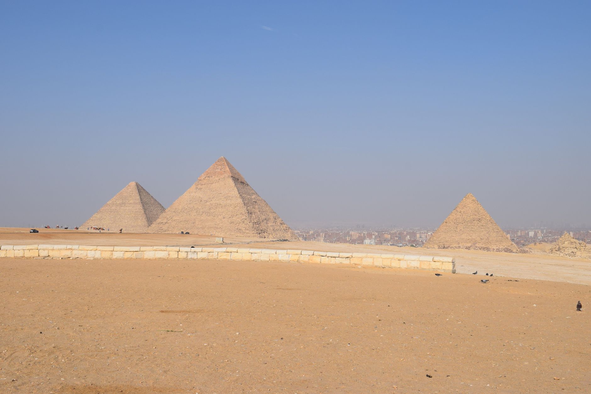 The three Pyramids of Giza and the desert plateau on the edge of Cairo, Egypt