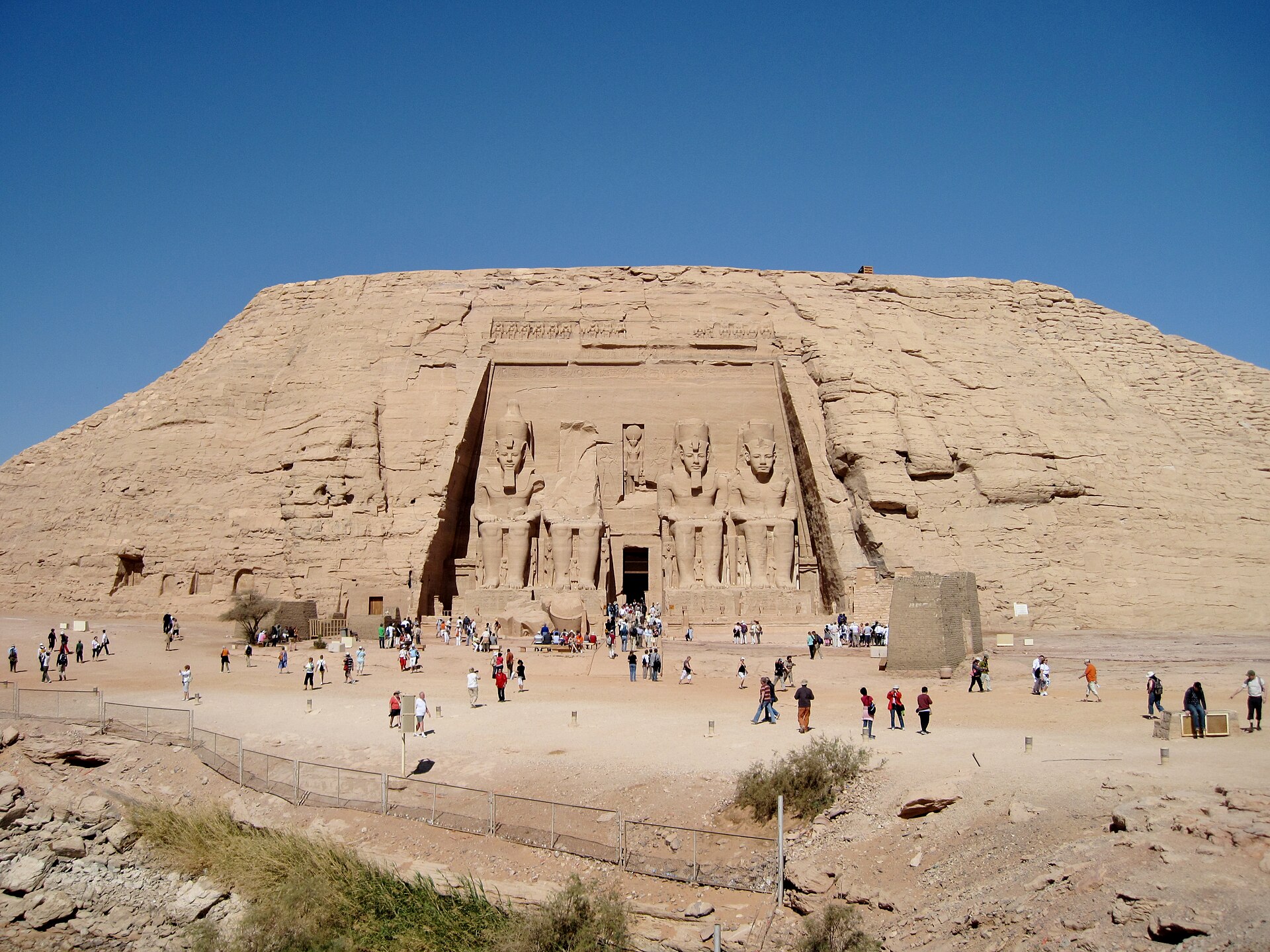 The Great Temple of Ramses II at Abu Simbel with its four seated colossi cut into the cliff face