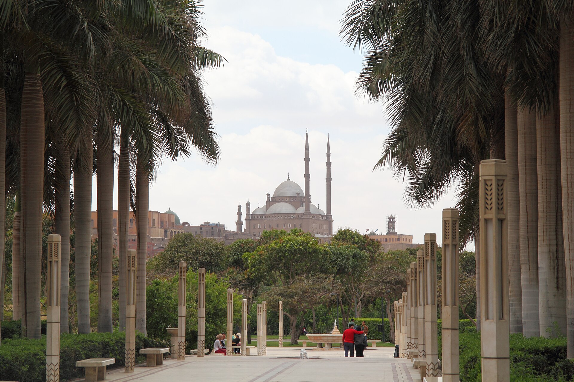 Three Days in Cairo: The Complete Itinerary 2 Palm-lined avenue in Al-Azhar Park in Cairo looking towards the Citadel and the Mosque of Muhammad Ali