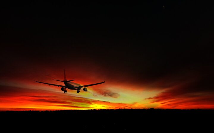 egyptair landing cairo airport sunset